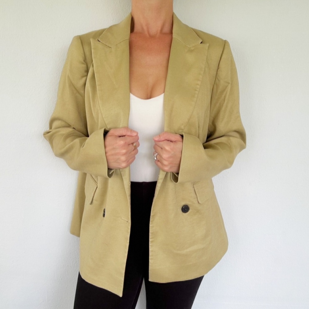Boden tan oversized cotton blend double breasted blazer style jacket size 8